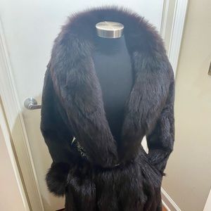 Beautiful Vintage Ranch Mink Fur Full Length W/H Fox Collar Large Women 12-16.